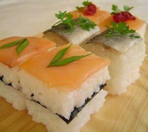 pressed sushi pieces